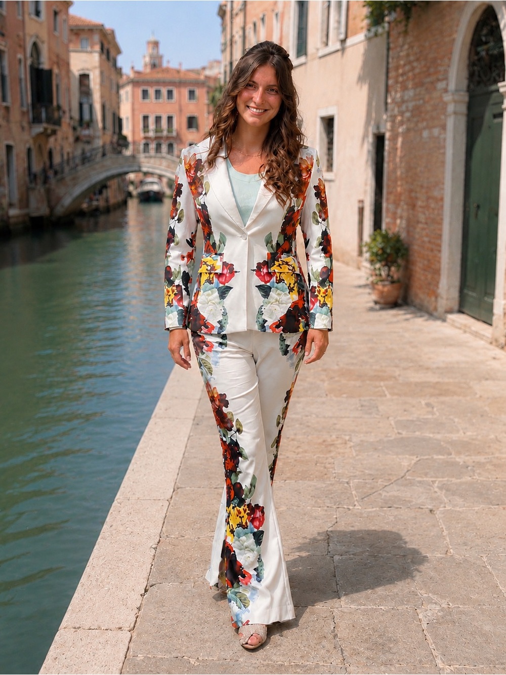 N by Nancy New York floral flattering suit art wear 2 piece set NWT